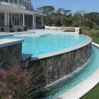 curved pool landscaping Hamptons property